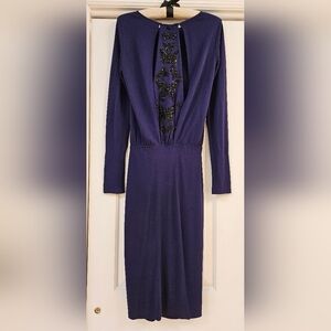 Vintage Emilio Pucci Navy Open Back Beaded Butterfly Embellished Dress